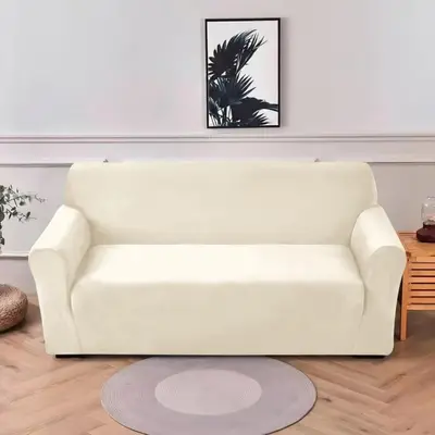 Husa elastica universala pentru canapea cu 2 locuri, Catifea Crem