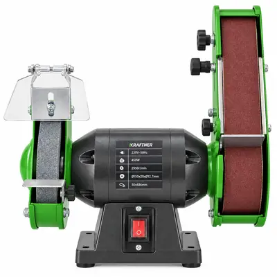 Polizor electric de banc combinat cu disc si banda – 450W, 2950 rpm, 150 x 20 x 12.7 mm – protectie…
