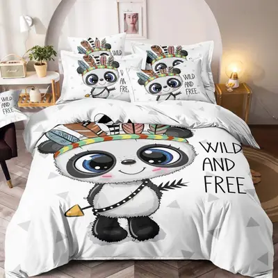 Lenjerie pat dublu, FINET, Imprimeu Digital - Identic cu poza, 6 piese, Jojo Home, Alb-Multicolor…