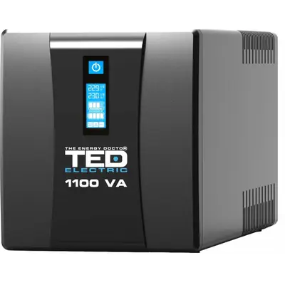 Ups 1100VA/600W LCD TED Line cu stabilizator 4 iesiri schuko, repornire automata, 2x 7Ah, USB…