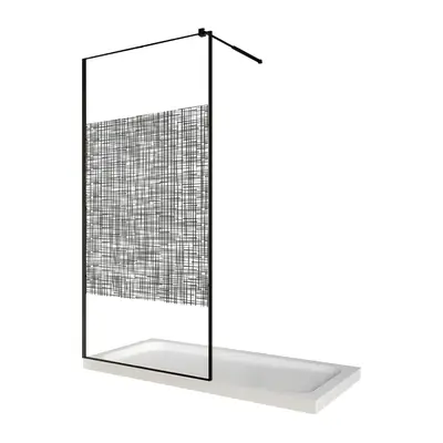 Paravan dus walk in / Perete dus sticla cu model Lines 104 6 mm profil negru mat tija extensibila…
