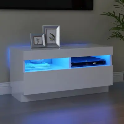 Comoda tv cu lumini led, alb extralucios, 80x35x40 cm