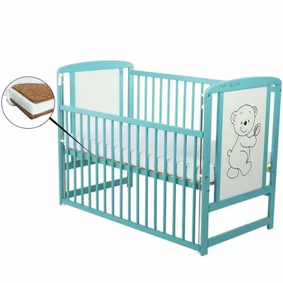 Patut din lemn bebe, 120x60 cm, Cu laterala culisanta, Din lemn de pin si mdf, Stabil si rezistent…