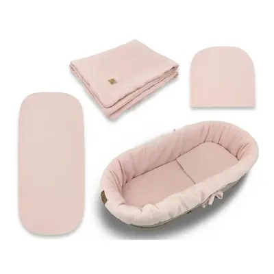 Set pentru landou/cosulet, Qmini, Cu protectie, pilota, saltea, pernuta, Din muselina dubla…