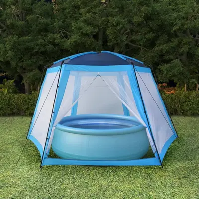 Cort de piscina, albastru, 590x520x250 cm, tesatura