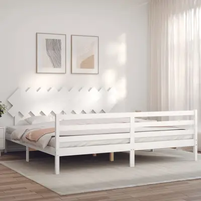 Cadru pat cu tablie 200x200 cm, alb, lemn masiv