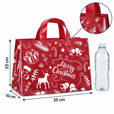Sacoșe cadou de Crăciun cu ren și Merry Christmas - vișiniu (set 50 buc) - 35x25x10cm