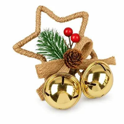 Ornament Crăciun stea din iută cu clopoței - auriu - Default Title