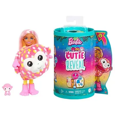 MATTEL Papusa Mattel Barbie Cutie Reveal Chelsea Monkey doll, 7 surprize, costum maimuta, schimbare…