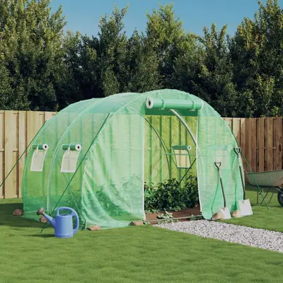 Sera cu un cadru din otel, verde, 6 m2, 3x2x2 m