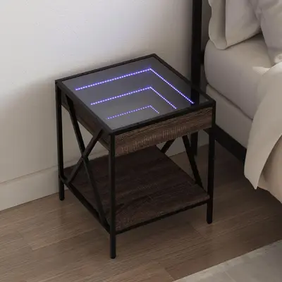 Noptiera cu led infinity, stejar maro, 40x40x49 cm
