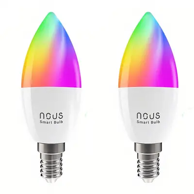 Nous Pachet 2 becuri LED RGB inteligente Nous P4, Wi-Fi, E14, 4.5W, 380 lm, control vocal, lumina…
