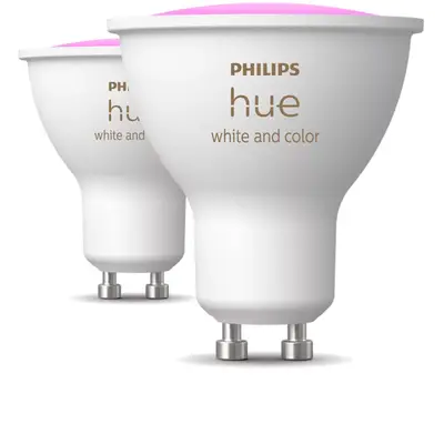 Philips Pachet 2 becuri LED RGBW inteligente Philips Hue, Bluetooth, Zigbee, GU10, 4.2W, 400 lm…