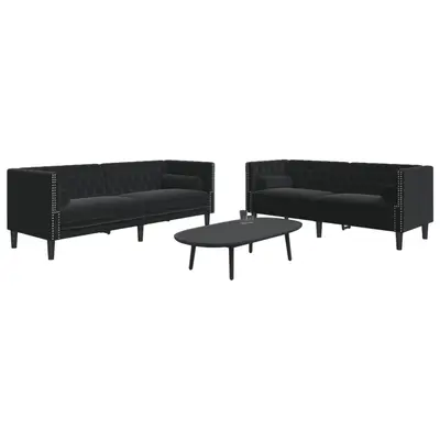 Set canapele chesterfield cu perne rulou 2 piese negru catifea