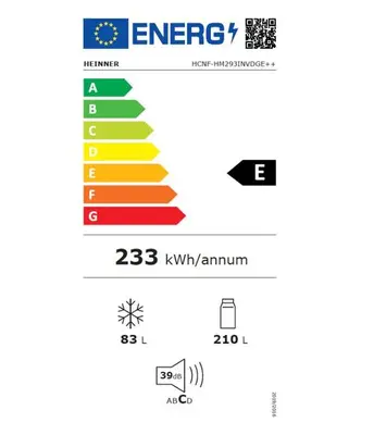 Combina frigorifica HEINNER HCNF-HM293INVDGE++, 293 L, Total No Frost, Clasa E, Lumina LED, H 186…