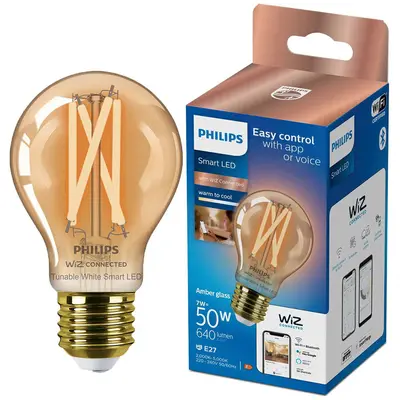 Philips Bec LED inteligent vintage Philips filament chihlimbariu, Wi-Fi, Bluetooth, A60
