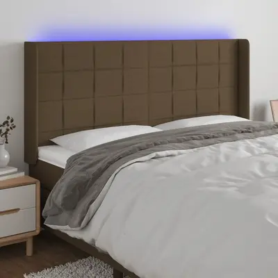 Tablie de pat cu led, maro inchis, 163x16x118/128 cm, textil