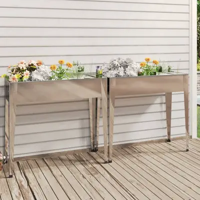 Jardiniere de gradina, 2 buc., otel galvanizat