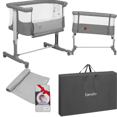 Patut co-sleeper, Lionelo, Aurora Grey Concrete, 3 in 1, Cu leganare si setare unghiulara, 0 luni+…