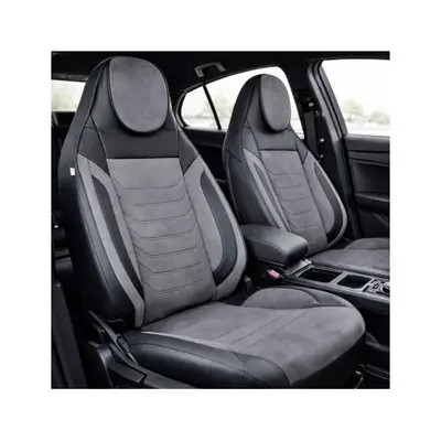 Huse scaune auto universale fractionate Premium cu tetiera fata incorporata negru cu gri Cod…