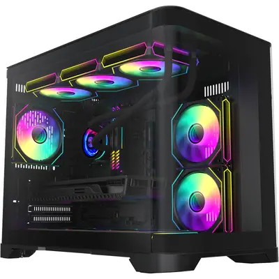 Gamemax Carcasa PC Gamemax HYPE-M BK, Micro Tower, Panou sticla securizata, Fara sursa, ARGB