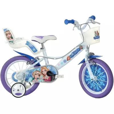 Bicicleta cu pedale, Dino Bikes, Craiasa Zapezii, Cu roti ajutatoare, Cu cosulet frontal, Cu…