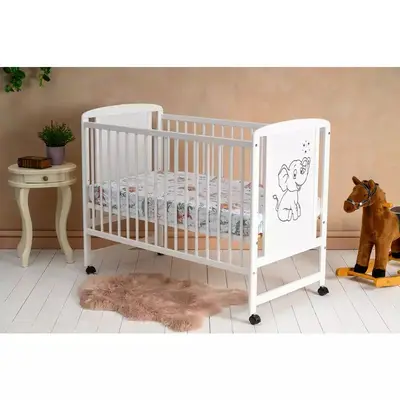 Patut din lemn bebe, 120x60 cm, Din lemn de pin si mdf, Stabil si rezistent, Inaltime saltea…