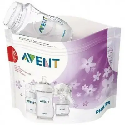 Set pungi de sterilizare, Philips Avent, Pentru microunde, Gata in 90 de secunde, Pana la 3 sticle…