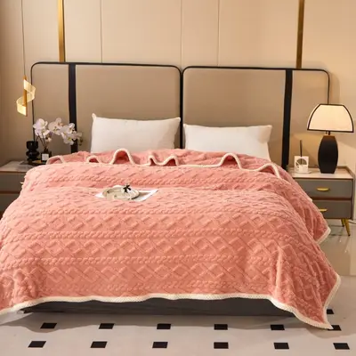 Patura Premium, 200x230cm, CoCoLiNo, Grofata, cu Model 3D Tip Tricotaj si Bordura din Blanita…
