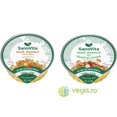 Pachet Pasta Vegetala Tartinabila din Linte Rosie 100g + Pasta Vegetala din Bob cu Rosii si Ceapa…