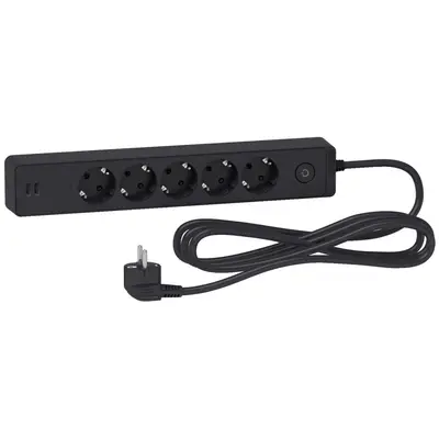 Prelungitor Unica 2P+E, 5 prize + 2 USB + intrerupator, 3m, antracit Schneider ST945U3B