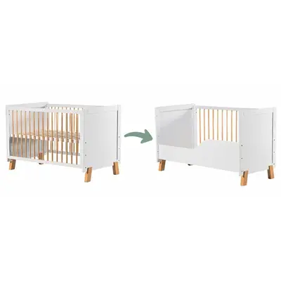 Patut din lemn bebe, 120x60 cm, Transformabil, Cu bariera de siguranta, Din lemn de pin si mdf…