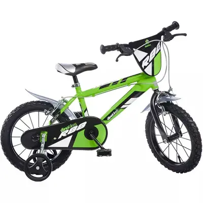 Bicicleta copii, Dino Bikes, R88, Cu roti ajutatoare, 14 inch, Cadru din otel, Pana la 115 cm, Green