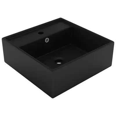 Chiuveta lux cu preaplin negru mat, 41x41 cm, ceramica, patrat