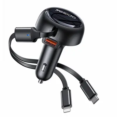 Yesido Incarcator Auto Cu Cablu USB-C / Lightning Yesido Y61, 53W, 3A, 1 x USB-A, Negru