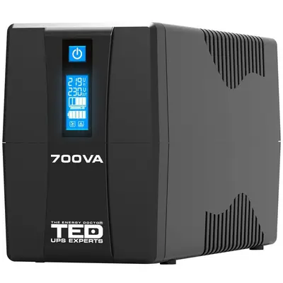 Ups 700VA/400W LCD TED Line cu stabilizator 2 iesiri schuko, repornire automata, 7Ah TED003959…