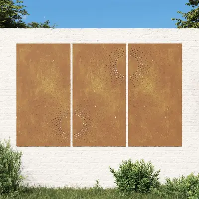 Decoratiuni perete de gradina 3 buc. 105x55cm otel corten soare