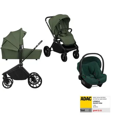 Carucior 3 in 1, Lionelo, Mika Plus, Cu scoica auto Verde testata ADAC, Reversibil, Cu sistem de…