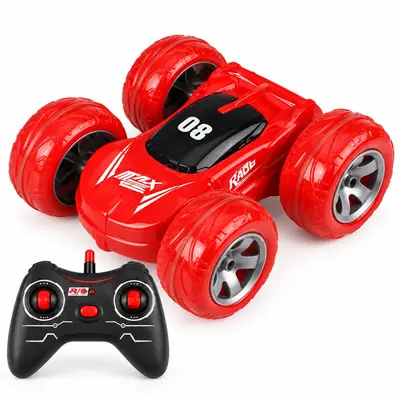 Masina de cascadorii cu telecomanda R/C 2.4 GHz, rotire 360°, doua fete, lumini si sunete, Rosu