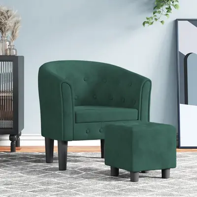 Fotoliu tip cuva cu taburet, verde inchis, catifea