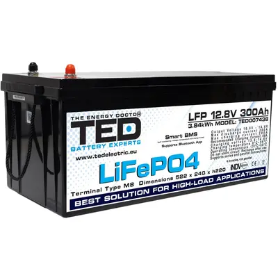 Acumulator Lithium LiFePo4 12V 300Ah, Smart BMS & Bluetooth, TED Electric TED007438, pentru UPS sau…