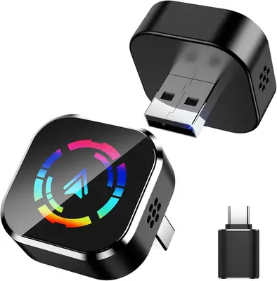 Adaptor Wireless Apple CarPlay & Android Auto 2-in-1 Techstar M17+, USB/USBC Plug & Play, Wi-Fi…