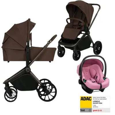 Carucior 3 in 1, Lionelo, Mika Plus, Cu scoica auto Roz testata ADAC, Reversibil, Cu sistem de…