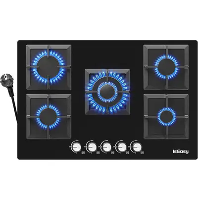 Plita Incorporabila pe Gaz MGBG-775S2 Sticla 5 Arzatoare Aprindere Electrica 77CM Negru