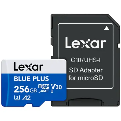 Card de memorie Lexar BLUE PLUS, microSDXC, 256GB, UHS-I, C10/A2/U3 (V30) + Adaptor SD