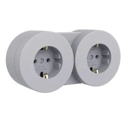 Priza Schuko dubla modulara PT xOne Ovivo OV00917, 16A, 250V, IP54, gri