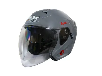 Casca moto semi-integrala cu ochelari adulti, Safebet HF-227, culoare argintiu, marime L