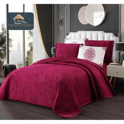 Cuvertura pat dublu, 5 piese, Finet Premium Matlasat, 220x240cm, Jojo Home, Grena