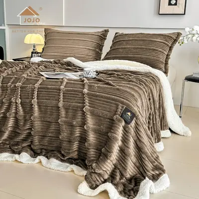 Patura CoCoLiNo cu blanita Sherpa, 200x230cm, cu Fermoar, cu 2 fete de perna 50x70cm, Jojo Home…