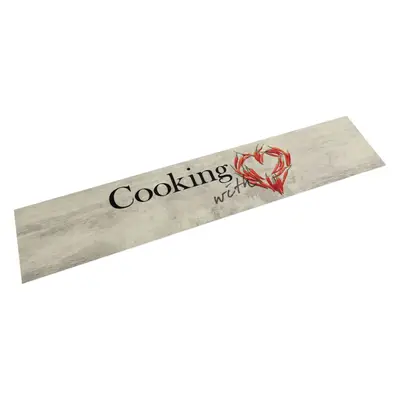 Covor bucatarie lavabil, text cooking/ardei, 60x300 cm, catifea